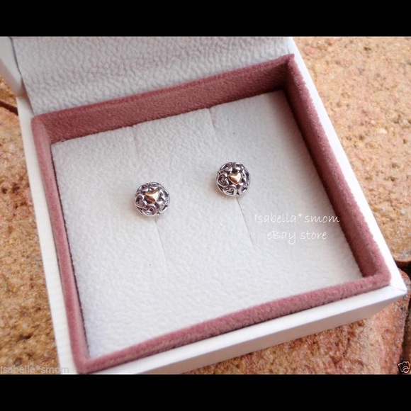 My One True Love Two Tone PANDORA Stud Earrings - Picture 2 of 2